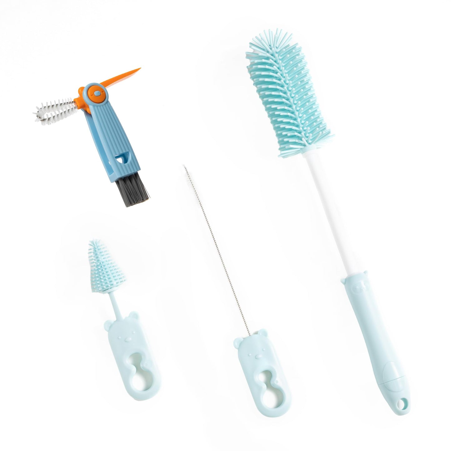 Chemimoso Silicone Bottle Cleaning Brush, 13.4in Long Handle Water Cup Bottles Cleaner for Baby Bottles, Stanley Mug, Sports Bottle, Glass Vase, with a Tiny Cup Lid Gap Cleaning Brush, z Blue
