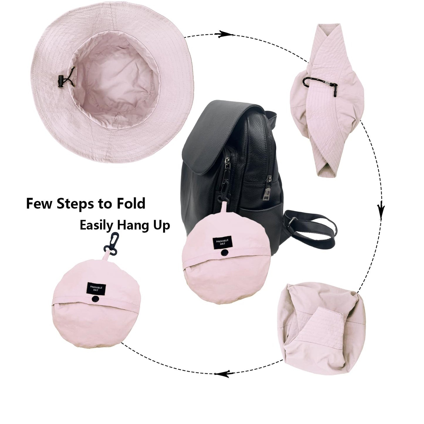 woogwin Waterproof Bucket Rain Hat with Chin Strap Quick Dry Packable Boonie Sun Hat Safari Hat UV Protection(Light Pink)
