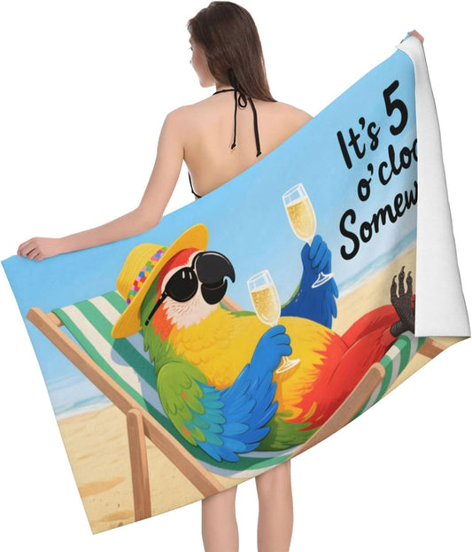 It's 5 O'Clock Somewhere Beach Towel, Funny Summer Aldult Quick Dry Camping Bath Towel, Absorbent Thin Lightweight Beach Blanket for Sports Travel Pool Swimming Bathroom 30x60 Inch/ 77X153cm