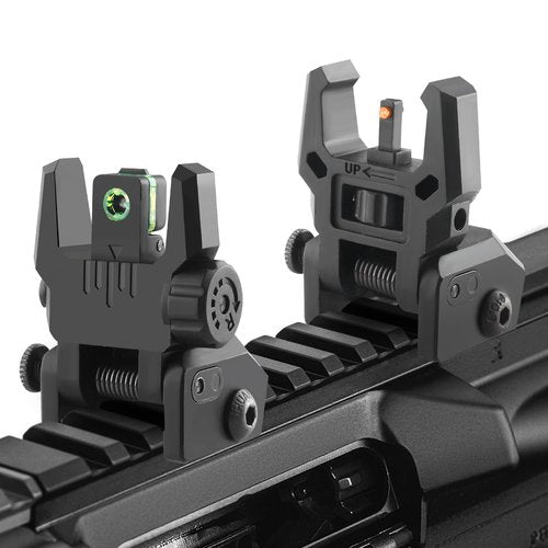 ZBULAR Fiber Optic Sights, Flip Up Front and Rear Backup Sights with Green Red Fiber Optics Dots, Tool-Free Adjustable Front Sight Rapid Transition