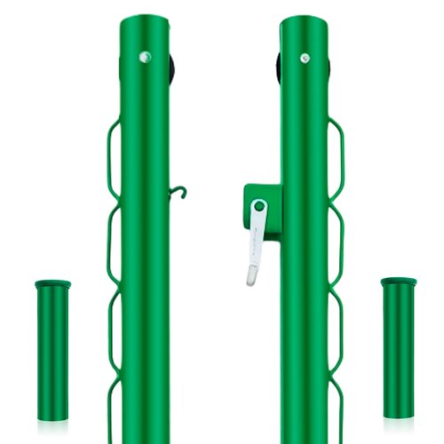 Otoolling Round Tennis Posts with Net Crank Outdoor Heavy Duty Professional Green Tennis Permanent Court Kit for Net Quick Fixation System Equipped with a Cable Reel