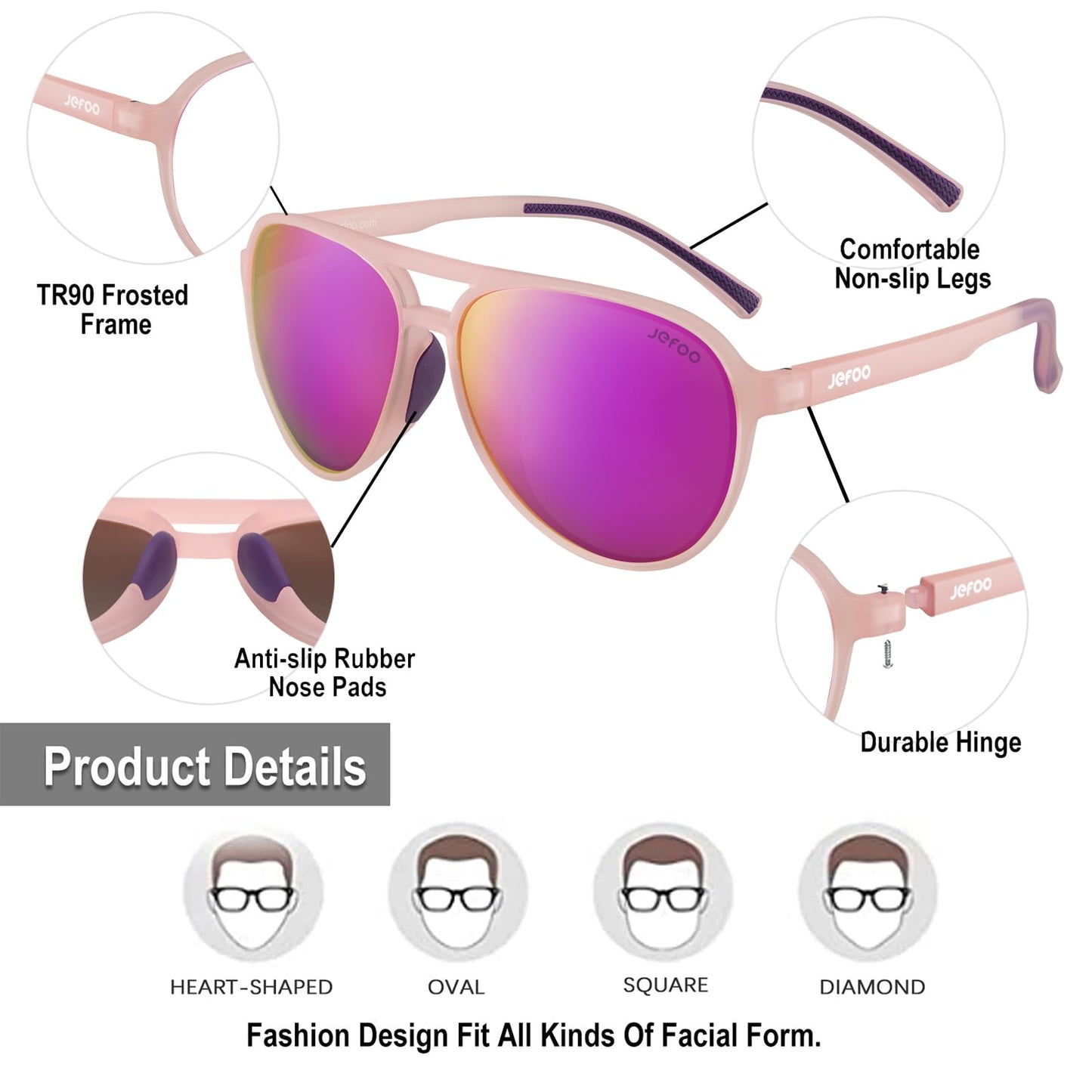 Jefoo Polarized Aviator Sunglasses for Women Men Retro Trendy Sports Sunglasses for Outdoor UV400 Protection
