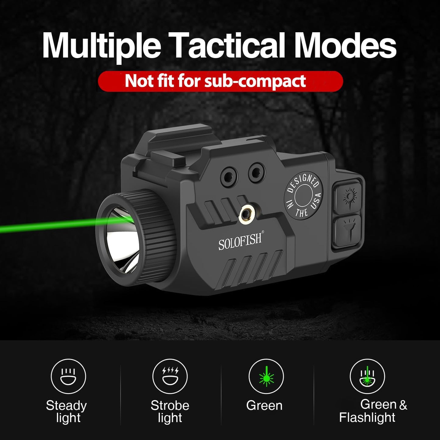 Solofish 800 Lumens Pistol Light Laser Combo with Adjustable Rail