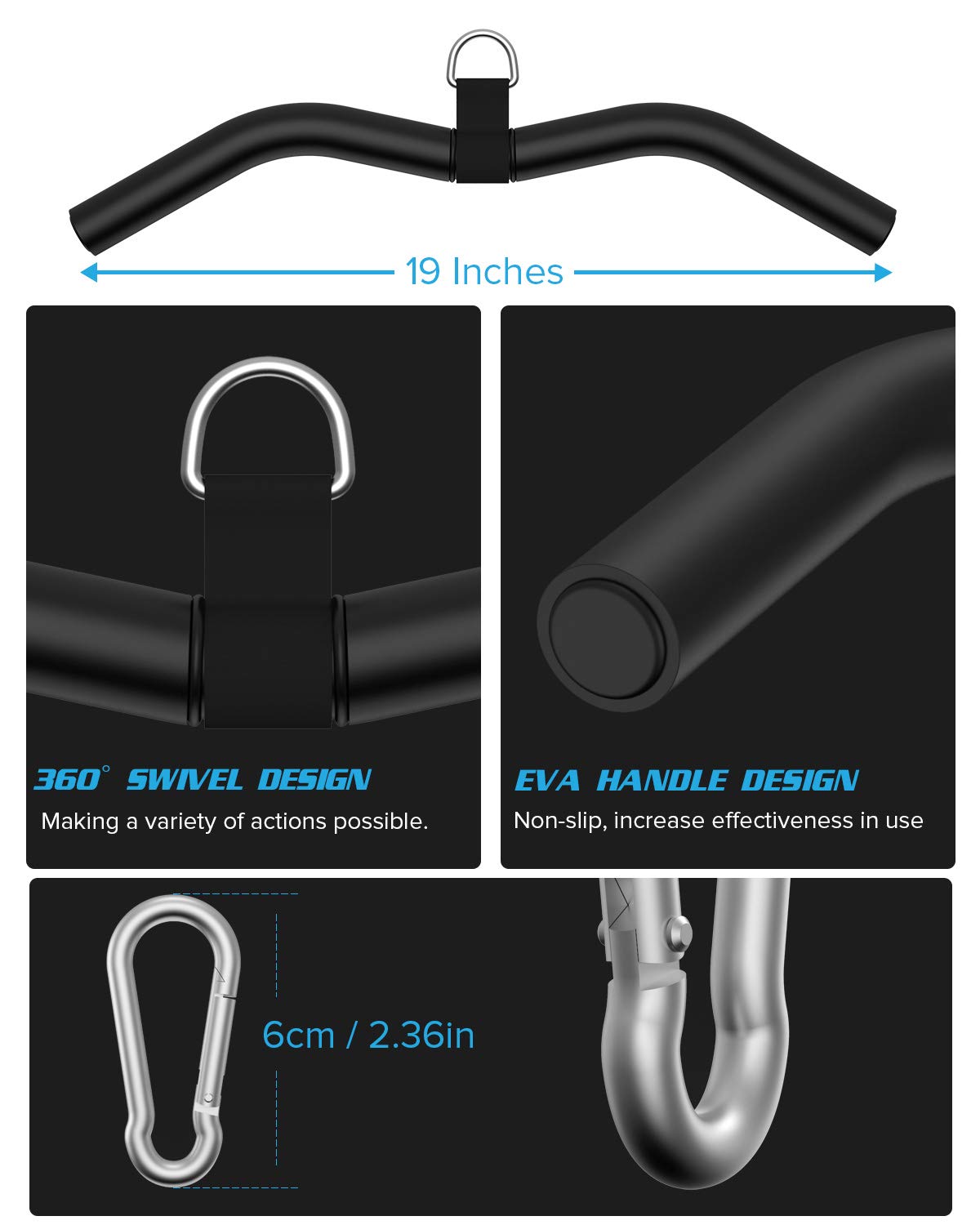 Upgraded LAT Pulldown Bars, 19" LAT Pull Down Bar Attachments for Home Gym, Curl Triceps Press Down Bar Cable Machine Attachment for Pulley System, Exercise Triceps Arm Back Muscles (19)