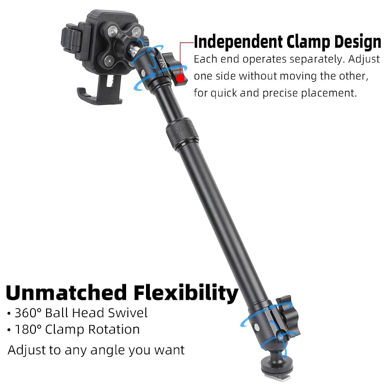 Kayak Phone Holder with Vibration Dampener & 11.5"-17" Aluminum Telescopic Arm, 1" Track Ball Base, 360° Rotation, Camera-Friendly