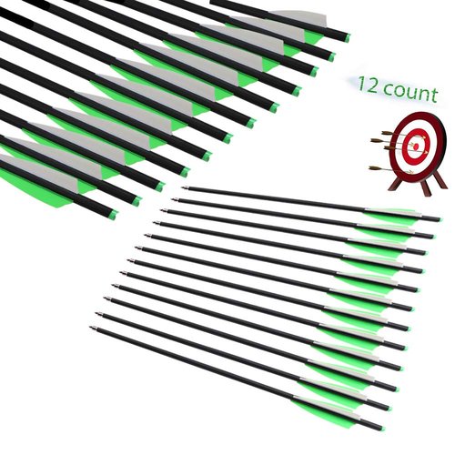 IRQ 20 Inch Crossbow Bolts and Crossbow Broadheads Set, Carbon Crossbow Arrows for Hunting and Outdoor Practice, 12 Green Arrows, 6 Broadheads(18 Pack)