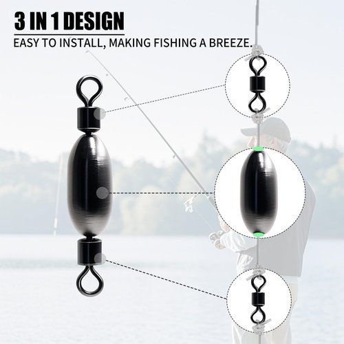 Natufish Brass Swivel Fishing Weights & Bullet Sinkers for Freshwater and Saltwater Fishing | Drop Shot Tackle Kit with 40Pcs Removable Bass Sinker Weights, Corrosion-Resistant Swivel Rolling Design