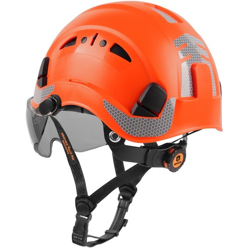GREEN DEVIL Safety Helmet Hard Hat with Visor and Chin Strap Vented Lightweight Adjustable Hardhat for Men Women with Hi-Viz Design Ideal for Tree Climbing Work at Height
