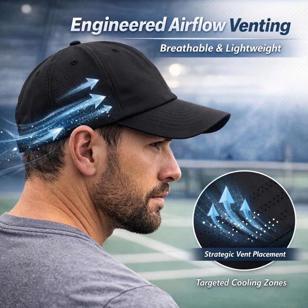 TOP-EX Cooling Performance Baseball Hats Caps for Men Waterproof Breathable Running Golf Sun UV Protection Fitted Workout Big Head Sweat Adjustable Navy Blue Medium Large M L