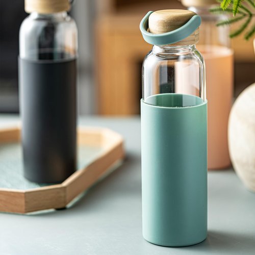 wangsdjy 21oz Borosilicate Glass Water Bottles with Silicone Non-Slip Sleeve & Leak-Proof Lid-Reusable Drink Bottle for Office,Travel,Gym,Hiking-BPA Free,Ideal Gift for Home,Car &Fitness (Green)