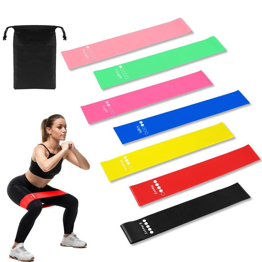 7 Pack Elastic Resistance Bands Set, Multi-Colored Workout Bands, Different Levels Exercise Band for Indoor and Outdoor Workouts, Glute and Leg Strength Training, Pilates and Yoga Practice