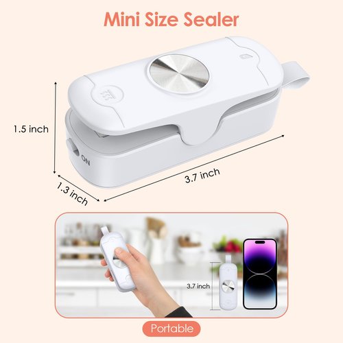 OEOP Bag Sealer, 2 in 1 Mini Bag Sealer Heat Seal and Cutter, Portable Chip Bag Sealer Heat Sealer Bag Resealer for Snacks Candies Plastic Bag Food Storage (Batteries Included)