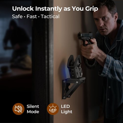 ONNAIS Wall Mount Pistol Safe - Biometric Gun Safe for Handgun with Fast One-Handed Access, Sturdy Mounted Trigger Lock Gun Rack for Wall, Nightstand, Bedside, or Desk, Concealed Firearm Storage