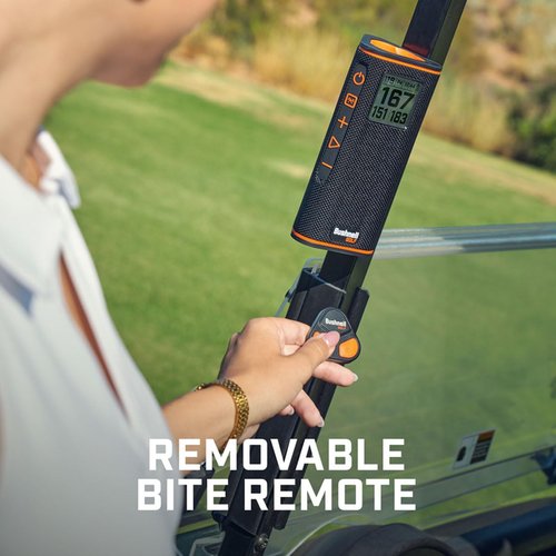 Bushnell Golf Wingman View GPS Speaker | LCD Screen, Magnetic Mount, Music & Audible Distances for 36,000+ Courses, Wireless Remote, 36-Hole Battery, Hazard Info, Signature Series Golf Towel