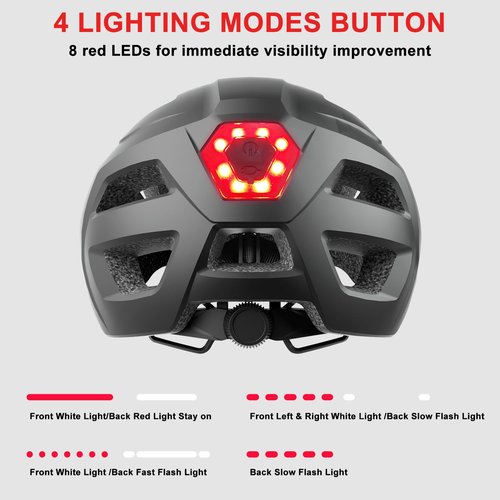 Bike Helmet, Helmets for Adults Men, Front and Back LED Lights Safe Certified MTB Road Bicycle Helmet with Adjustable Brim
