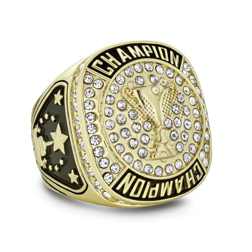 Express Medals Champion Gold First Place Trophy Cup Ring Award Gift Fantasy Prize with Display Neck Chain and Stand Championship Rings