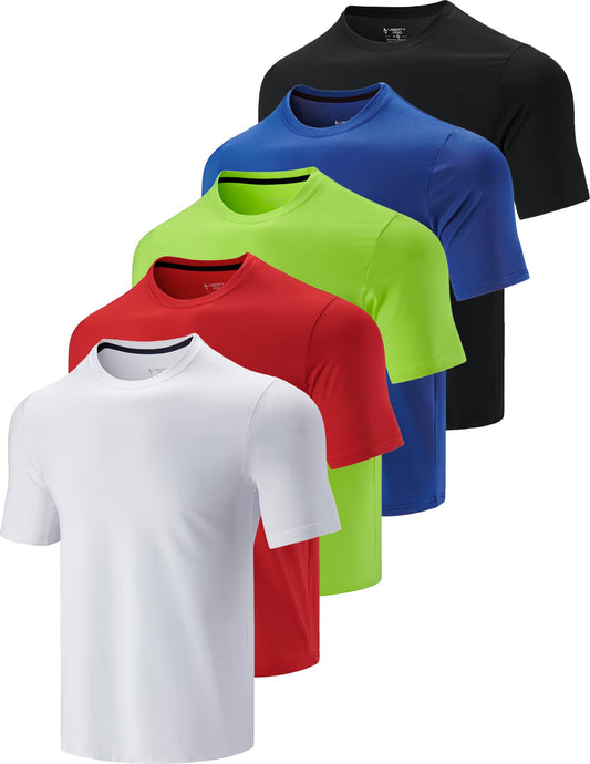 5 Pack Men’s Active Quick Dry Crew Neck T Shirts | Athletic Running Gym Workout Short Sleeve Tee Tops Bulk (Edition 7, Small)