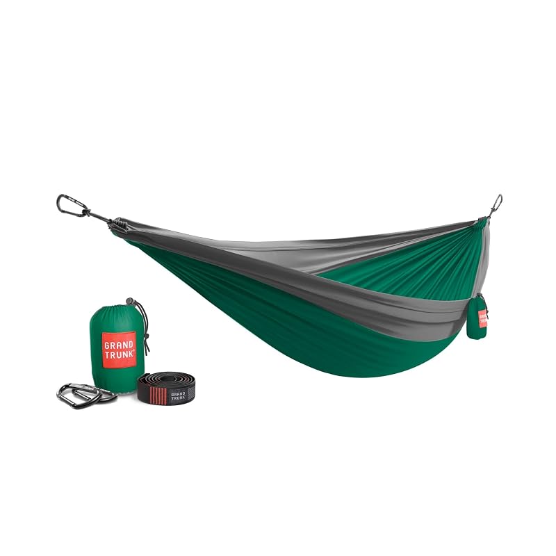 Grand Trunk Double Deluxe Hammock – 10'6" x 6'6", 400 lb Capacity, Green/Charcoal