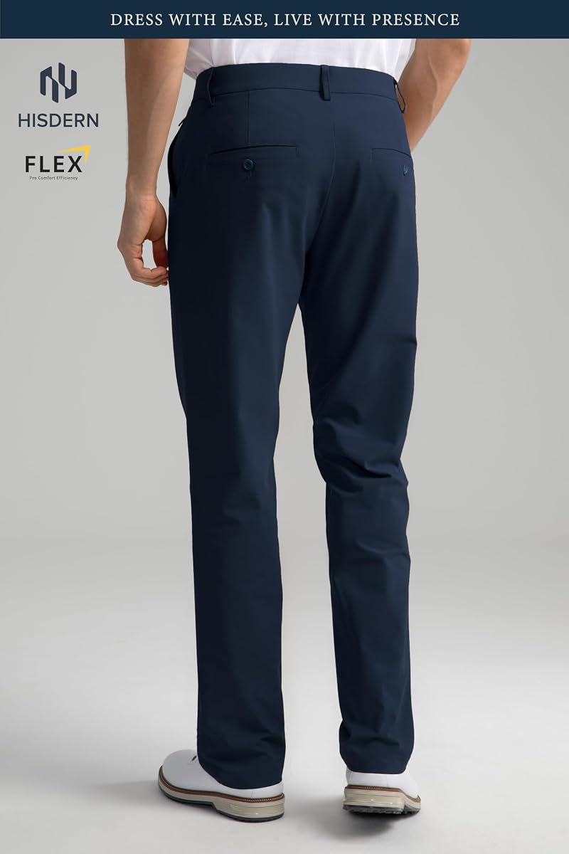 HISDERN Flex 501 Golf Dress Pants for Men Navy Blue 32W x 30L No Iron Stretch Quick-Dry