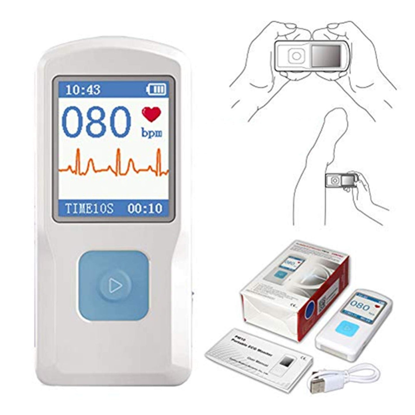 CONTEC Portable ECG/EKG Monitor PC Software Electrocardiogram Bluetooth Heart Rate Beat LCD Monitor PM10