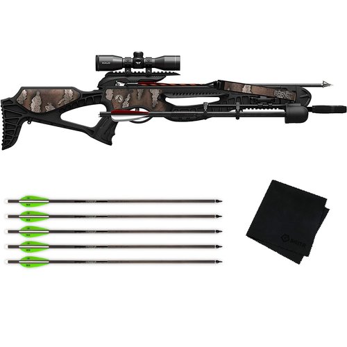 Barnett Wildcat Camo Recurve Crossbow Hunting Package with 4x32mm Multi-Reticle Scope, 20" Arrow Crossbow Bolts 16079 Various and Gritr Microfibre