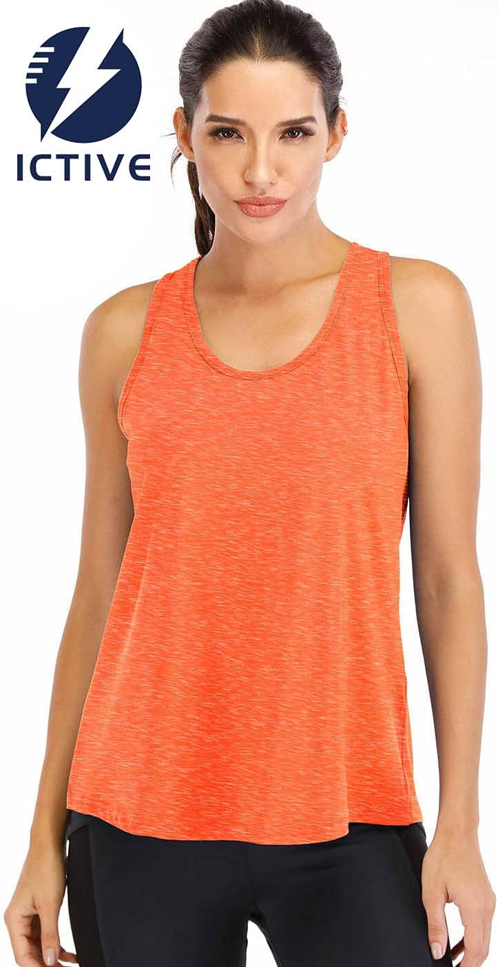 ICTIVE Workout Tops for Women Loose Fit Racerback Mesh Backless Muscle Tank Running Shirts