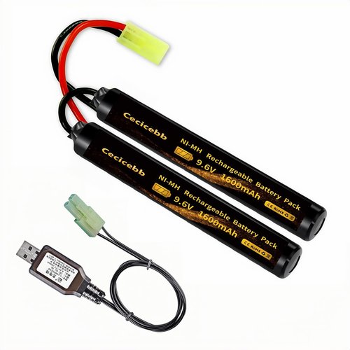 Cecicebb 9.6V 1600mAh Nunchuck Butterfly Mini NiMH Battery Pack for AEG Airsoft Gun ICS CA TM SRC JG G36 M733 1 Pack 9.6V Airsoft Battery with Charger