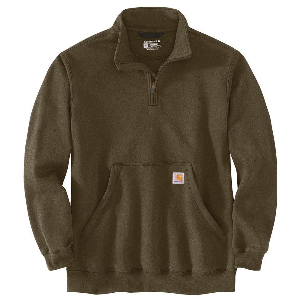 Carhartt Men's Marquette 1/4-Zip Mock-Neck Sweatshirt, Burnished Logs Heather, Large