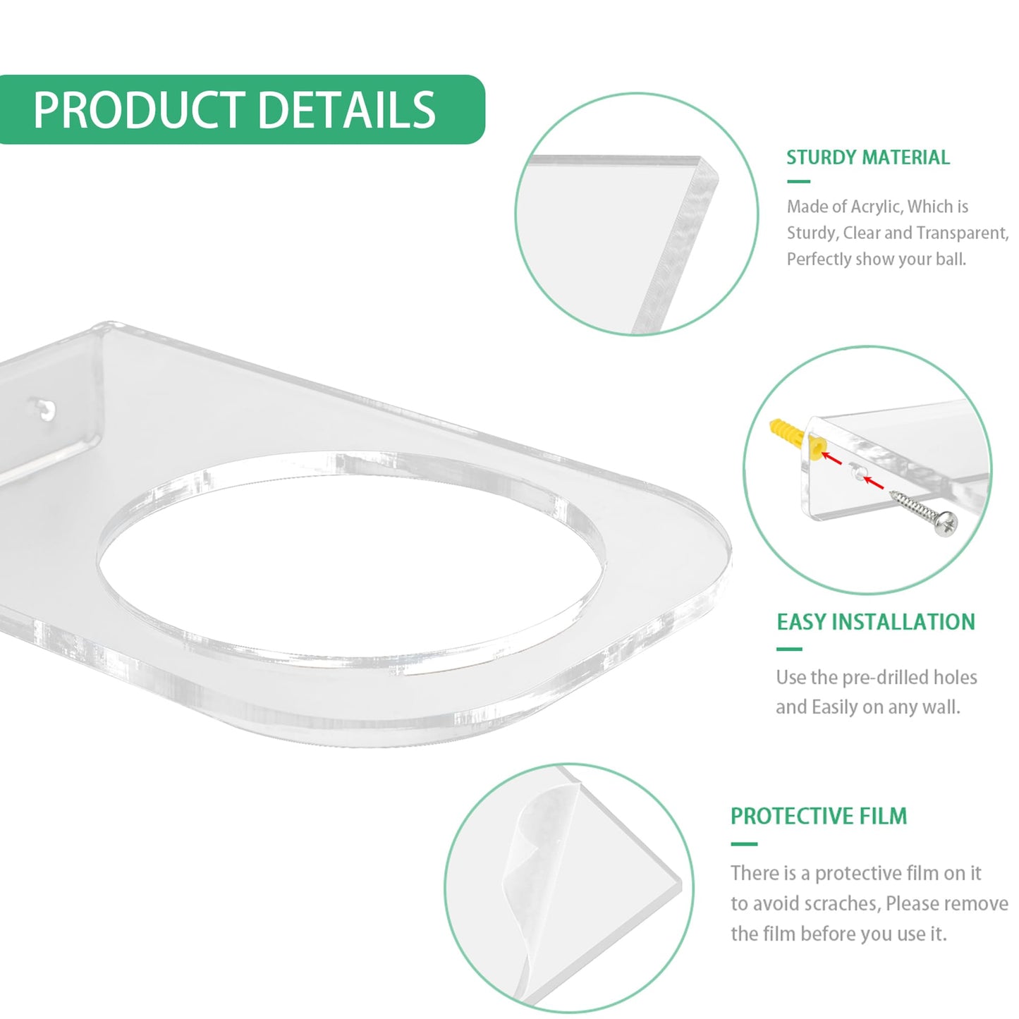 BiJun Basketball Holder Wall Mount, Acrylic Football Display Rack, Clear Ball Storage Hanger Wall Mount, for Football, Basketball, Volleyball, Rugby and Soccer