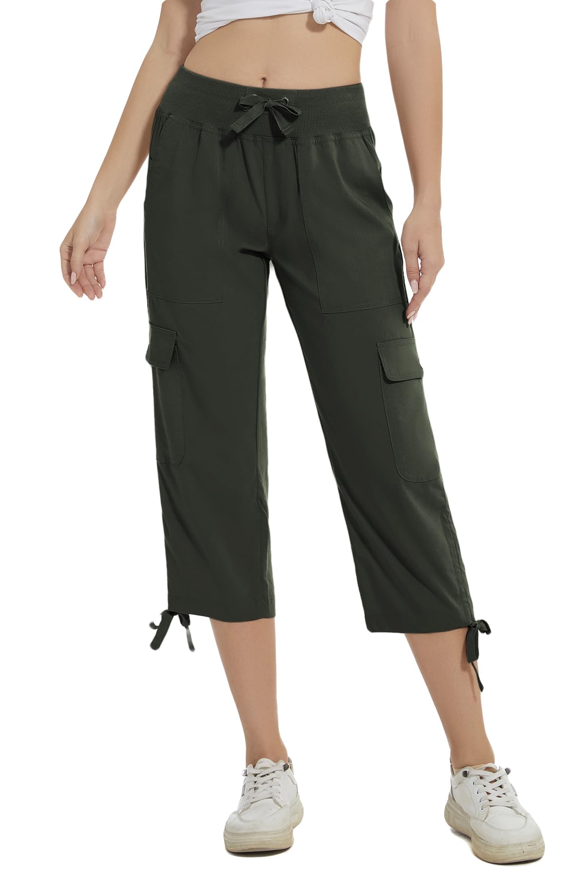 YuKaiChen Women's Capris Hiking Summer Pants Outdoor Athletic Travel Casual Lightweight Quick Dry with Pockets ArmyGreen XL