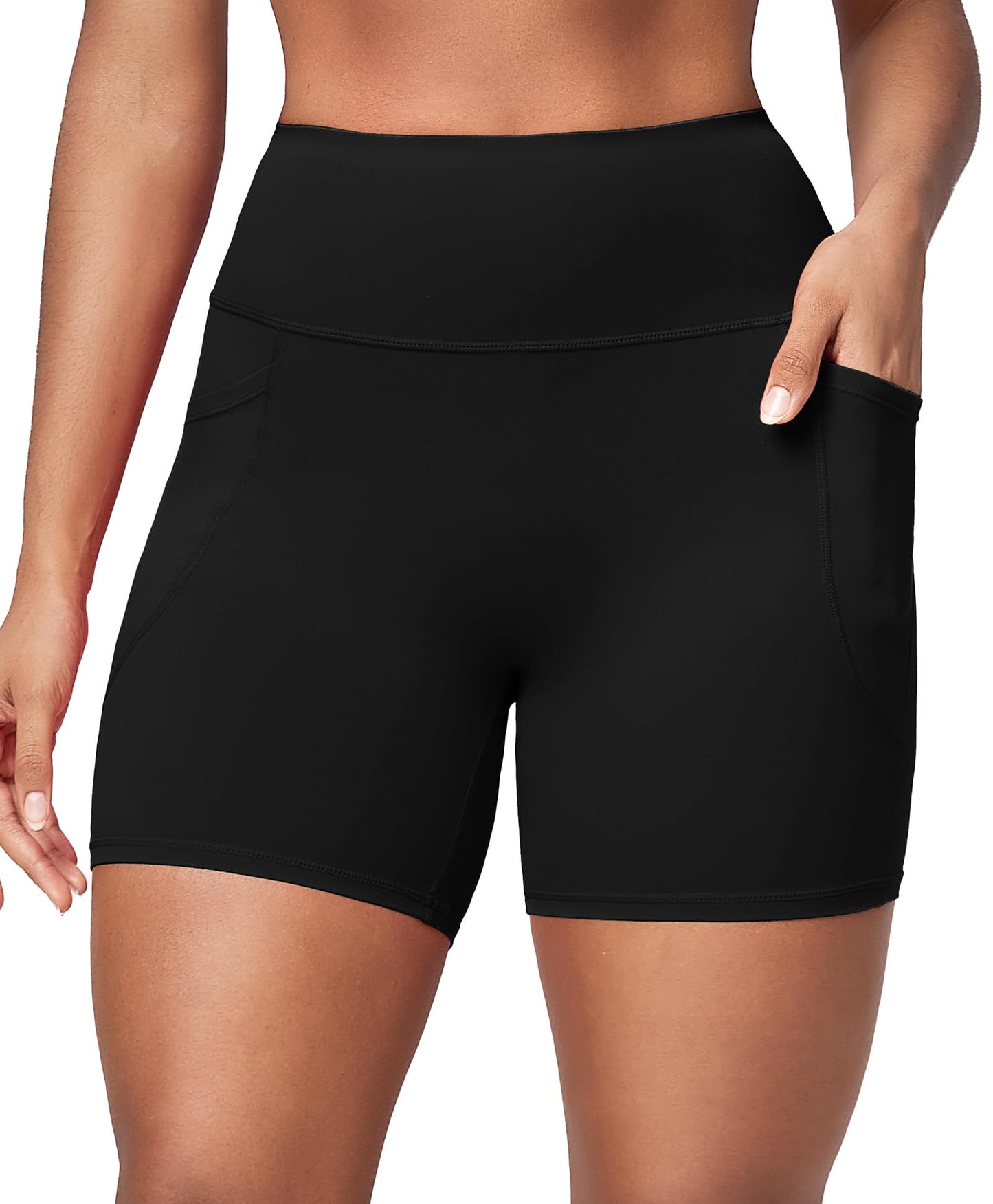 BRXL Biker Shorts with Pockets No Front Seam Spandex Yoga Shorts A-Black