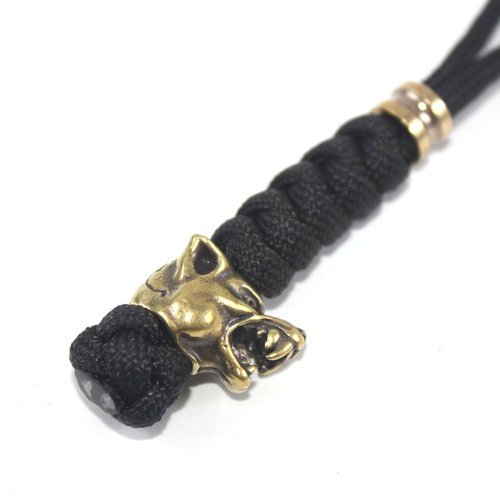 Paracord Knife Lanyard With Brass Wolf-head Bead Paracord Lanyard for Knife EDC Tools Tactical Lanyards (Black, 5 INCHES)