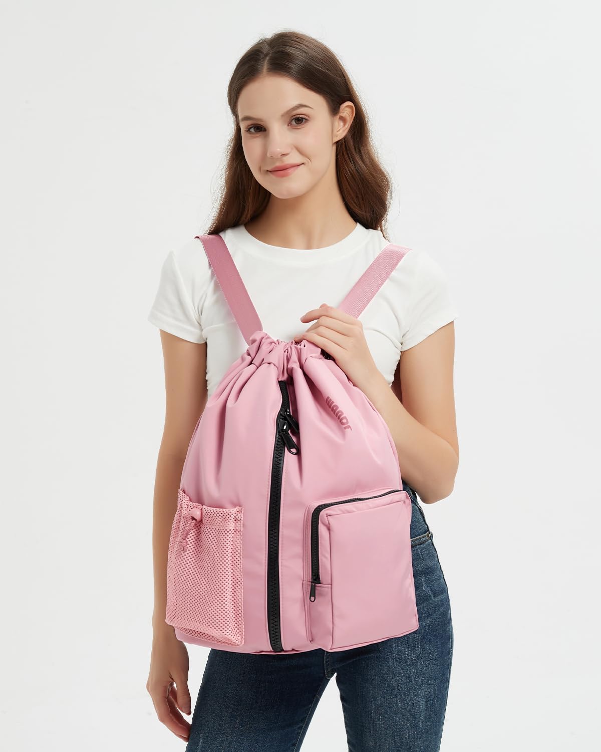 WANDF Drawstring Backpack with Shoe Compartment, Sports Gym Bag