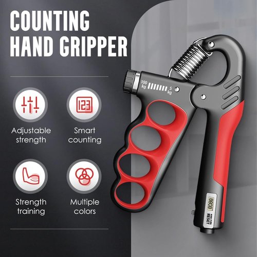 Adjustable Hand Grip Trainer with Electronic Counting, 2025 New Grip Strength Trainer 5-100KG/11-220LB Adjustable Hand Gripper Strengthener Forearm Exerciser for Adults Training Strength (Red)
