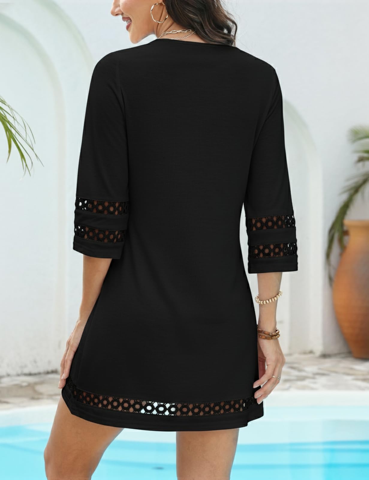 VIMPUNEC Swimsuit Coverup for Women Bathing Suit Cover Up Summer Casual Beach Dress Shirts Black S