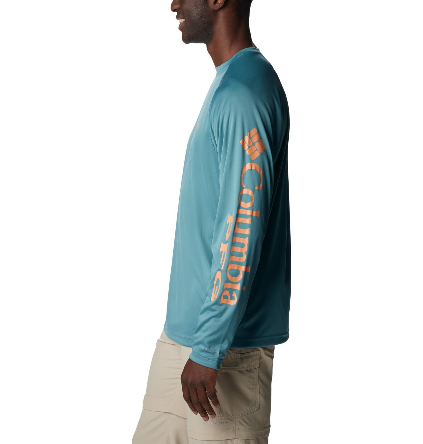 Columbia Men's Terminal Tackle Long Sleeve Shirt, Tranquil Teal/Orange Reef Logo, 4X Big