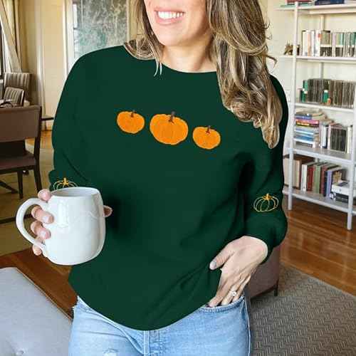 JINTING Pumpkin Sweatshirt for Women Crewneck Fall Sweatshirts Autumn Graphic Tee Shirt Halloween Long Sleeve Top