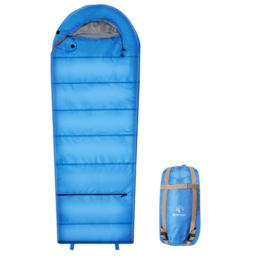 REDCAMP Kids Mummy Ultra Lightweight Sleeping Bag for Backpacking, Comfort for Warm Weather, with Compression Sack, Blue