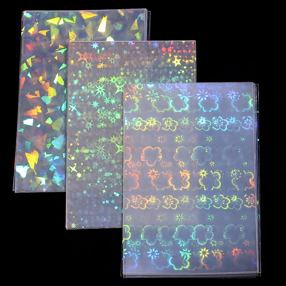 100 Pcs Laser Flashing Photocard Sleeves Holographic Card Sleeves for Trading Cards Penny Sleeves Photocard Holder Rainbow Star Heart Flower Card Protector