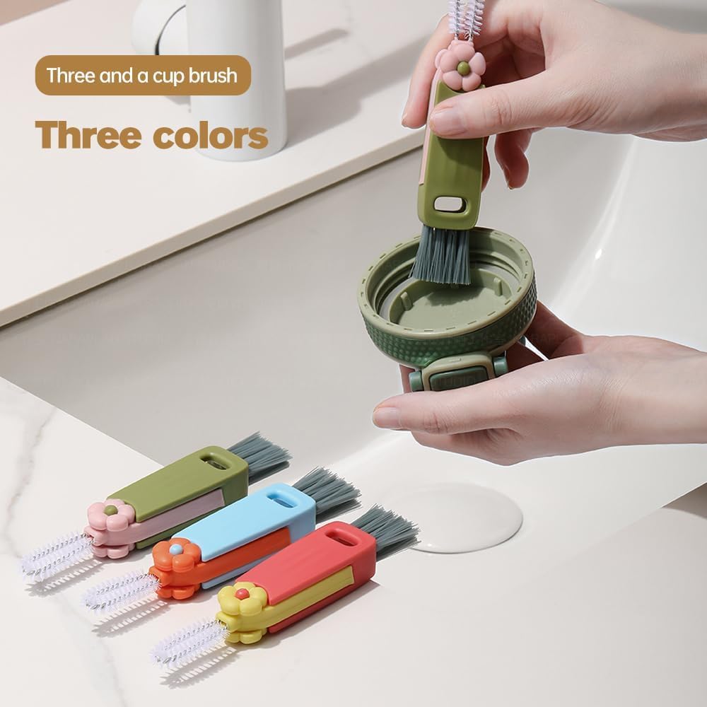 2024 New 3 in 1 Multifunctional Cleaning Brush, Portable Cup Lid Cleaner for Baby Bottles and Tight Spaces