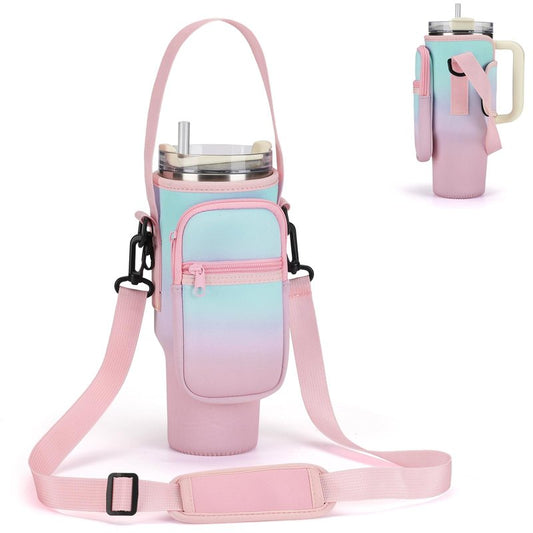 GOEWY Water Bottle Carrier Bag for Stanley 30oz Tumbler with Phone Pocket Water Bottle Holder with Strap Neoprene Water Bottle Pouch for Stanley Cup Accessories