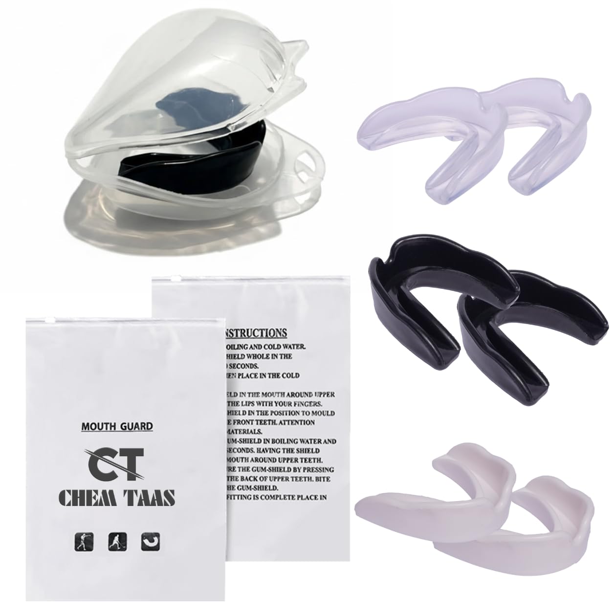 CHEM-TAAS 6-Pack Sports Mouthguard with Case Kid Youth Boil Bite Slim Fit Soft Girls Boys Football Lacrosse Basketball Boxing Soccer Taekwondo MMA Karate Size Kids Till 11