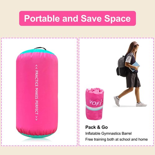 VOFiTNY Gymnastics Air Barrel Octagon Mat 4'L x 3'D Tumbler Back Handspring Trainer for Home/Gym/Tumbling Without Pump