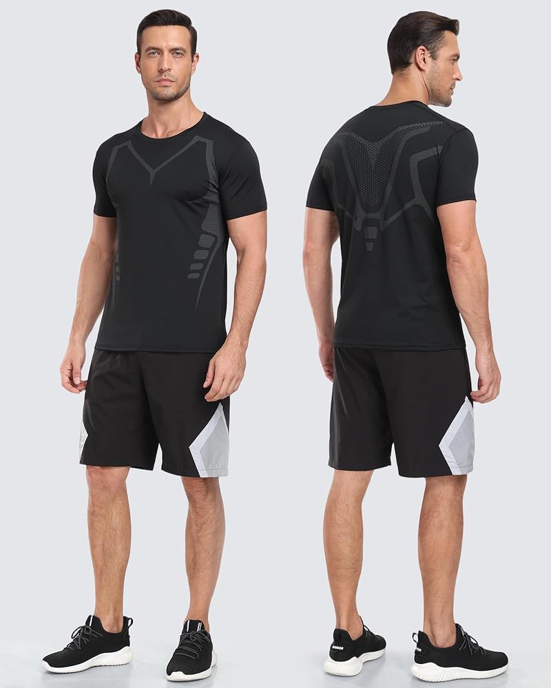 Teepire Quick-Dry Workout Shirts for Men 3Pack - Black, White, Grey, Large