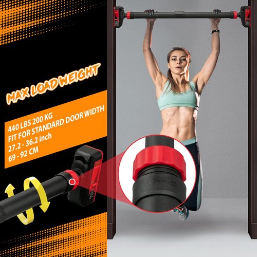 Adjustable Pull Up Bar for Doorway - Upper Body Workout Training Bar with Locking Mechanism, No Screw Installation, Portable Design, Max Load 440 Lbs, Fits 27.2"-36.2" Width for Upper Body Training, H