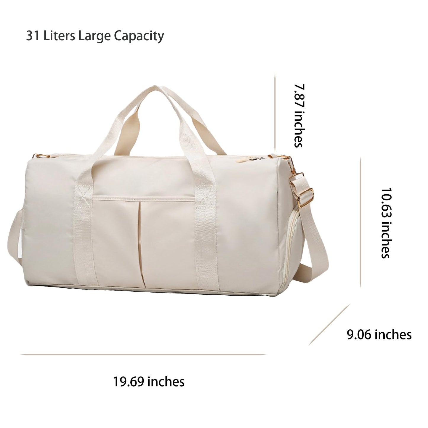 PATRECO Women Gym Bag with Separation for Wet and Dry, Shoe Storage, Waterproof Travel Duffle Bag for Gym, Swimming, Yoga, Sports (Beige)