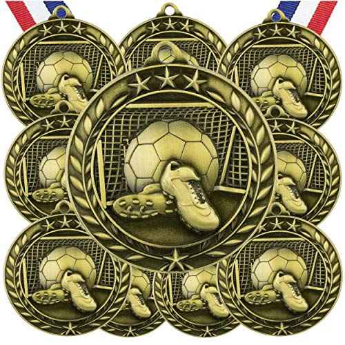 Express Medals Soccer Gold Medals Trophy Award with Neck Ribbons WAMG-960 - (Pack of 10)