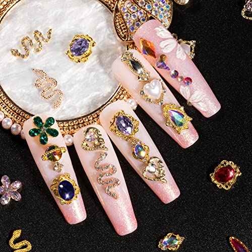 Nail Art Rhinestones Kit, Round Beads Flatback Crystals Multi Shapes Glass Crystal Rhinestones for Nail Art Makeup Face Decor Crafts Supply (Classic Style)