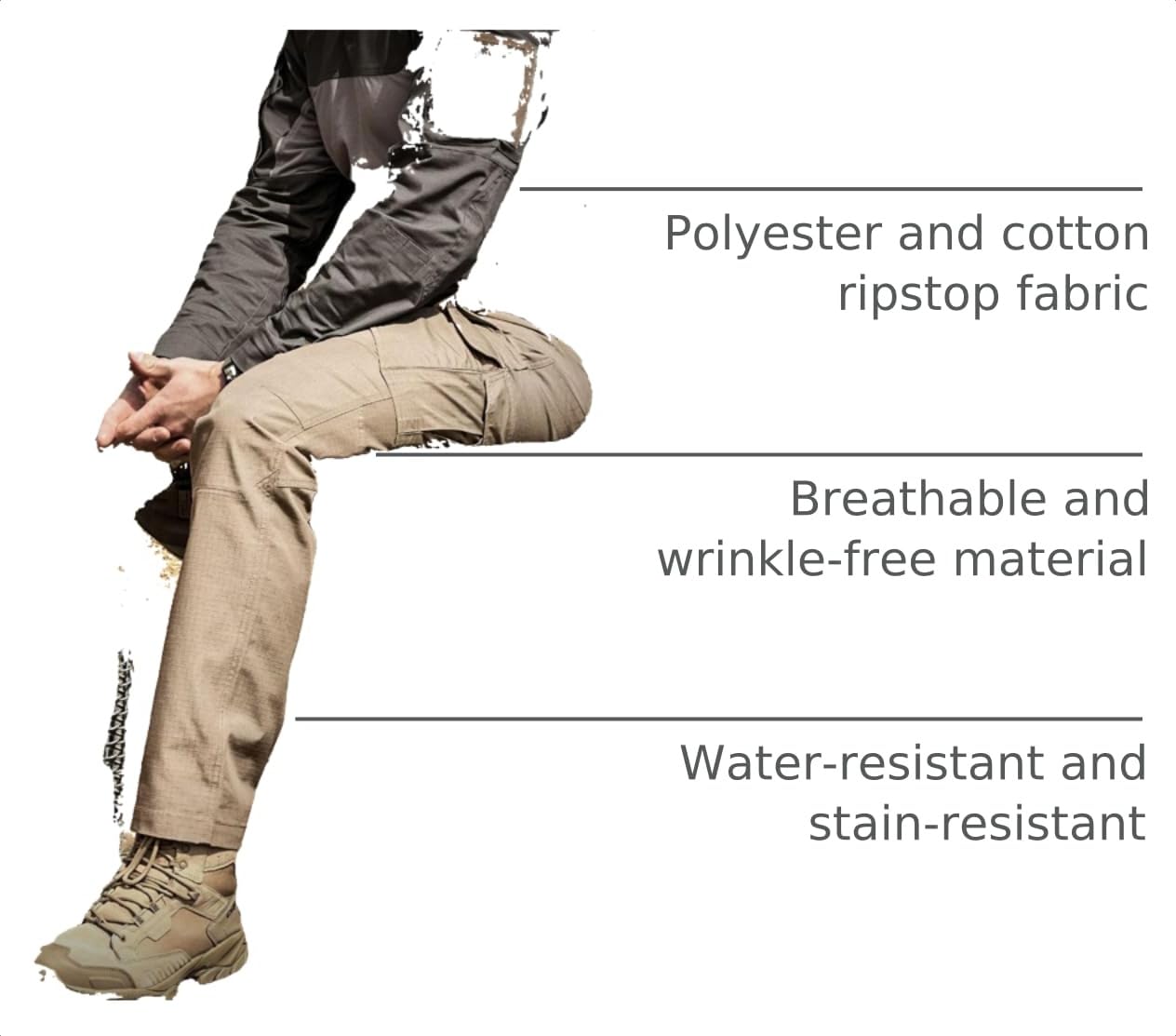 CQR Men's Tactical Pants, Water Resistant Ripstop Cargo Pants, Lightweight EDC Work Hiking Pants, Outdoor Apparel, Raider Mag Pocket Khaki, 46W x 30L