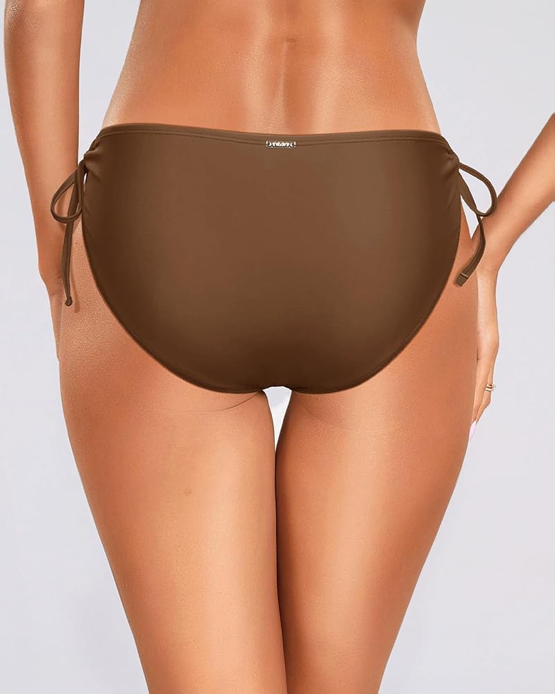 Zmart Brown Medium Side Tie Full-Coverage Bikini Bottoms - High-Leg, Chlorine-Resistant
